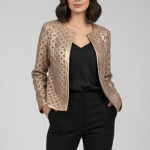 Neiman Marcus The Leather Collection XS Woven Rose Gold Mesh Cropped Jacket